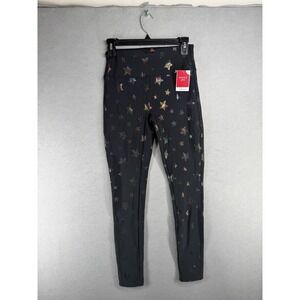 Spanx Faux Leggings Girls Black Rainbow Leather Star Stretch High Rise Yoga XL